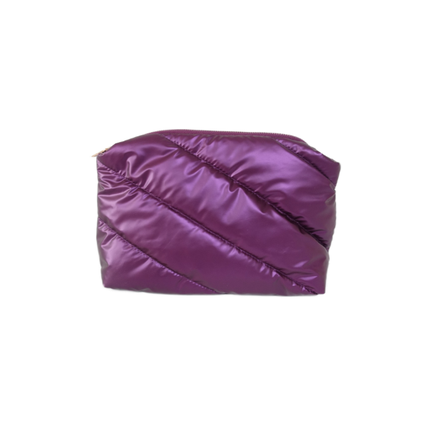 Polyester metallic matt pongee diagonal quilting with metal zipper women's cosmetic bag makeup bag_1